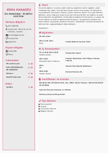 Yönetici Asistanı Cv Örnekleri cv indir